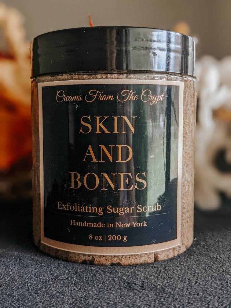 SKIN AND BONES - Unscented Sugar Scrub, Vegan skincare, Coconut Sugar, Exfoliating, Shea and Mango Butter, Body Scrub, Gothic, gift