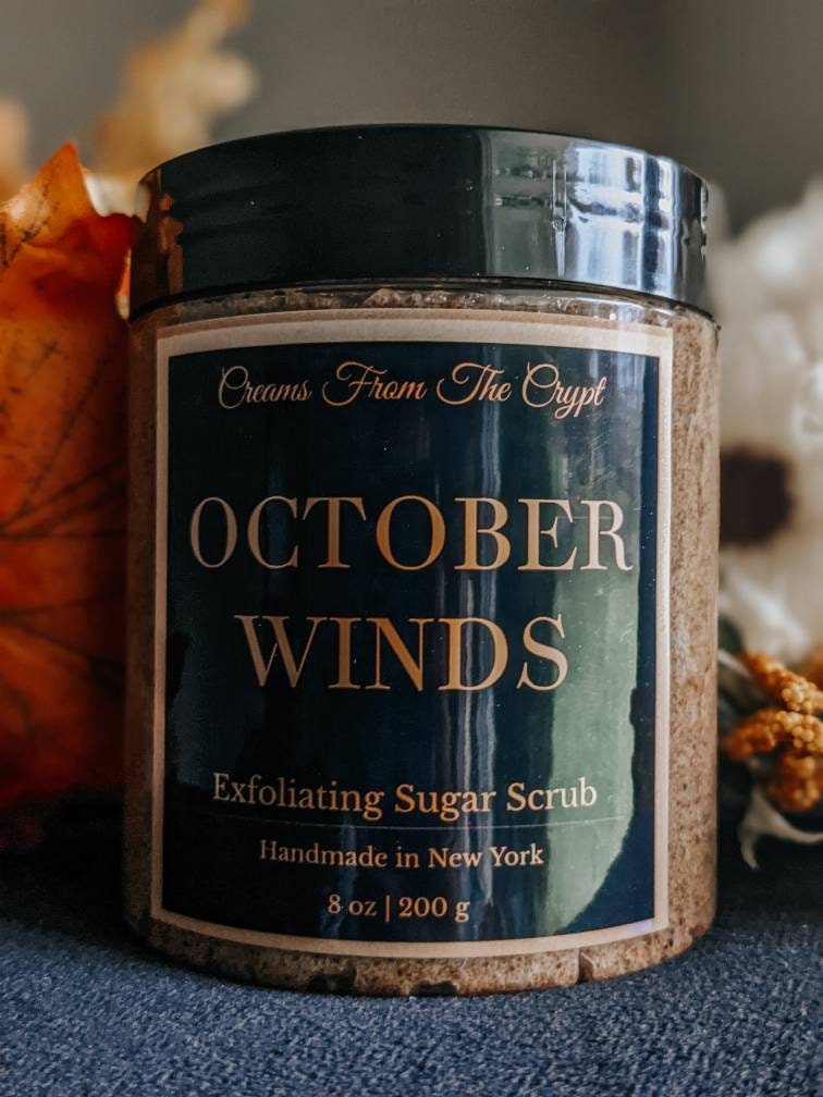 OCTOBER WINDS - Clove + amber Sugar Scrub, Vegan skincare, Exfoliating, Shea, Mango Butter, Body Scrub, Fall scent, Unisex Fragrance, Gothic
