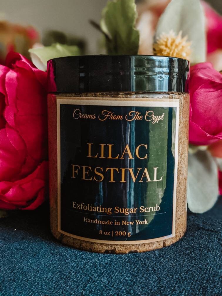LILAC FESTIVAL - Sugar Scrub, Vegan skincare, Emulsified, Exfoliating, Shea and Mango Butter, Body Scrub, Floral fragrance, Lilac, Gothic