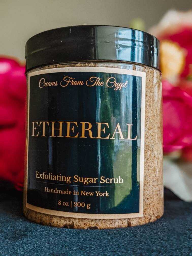 ETHEREAL - Bergamot + Green Tea Sugar Scrub, Vegan skincare, Coconut Sugar, Exfoliating, Shea and Mango Butter, Body Scrub, Floral, Gothic
