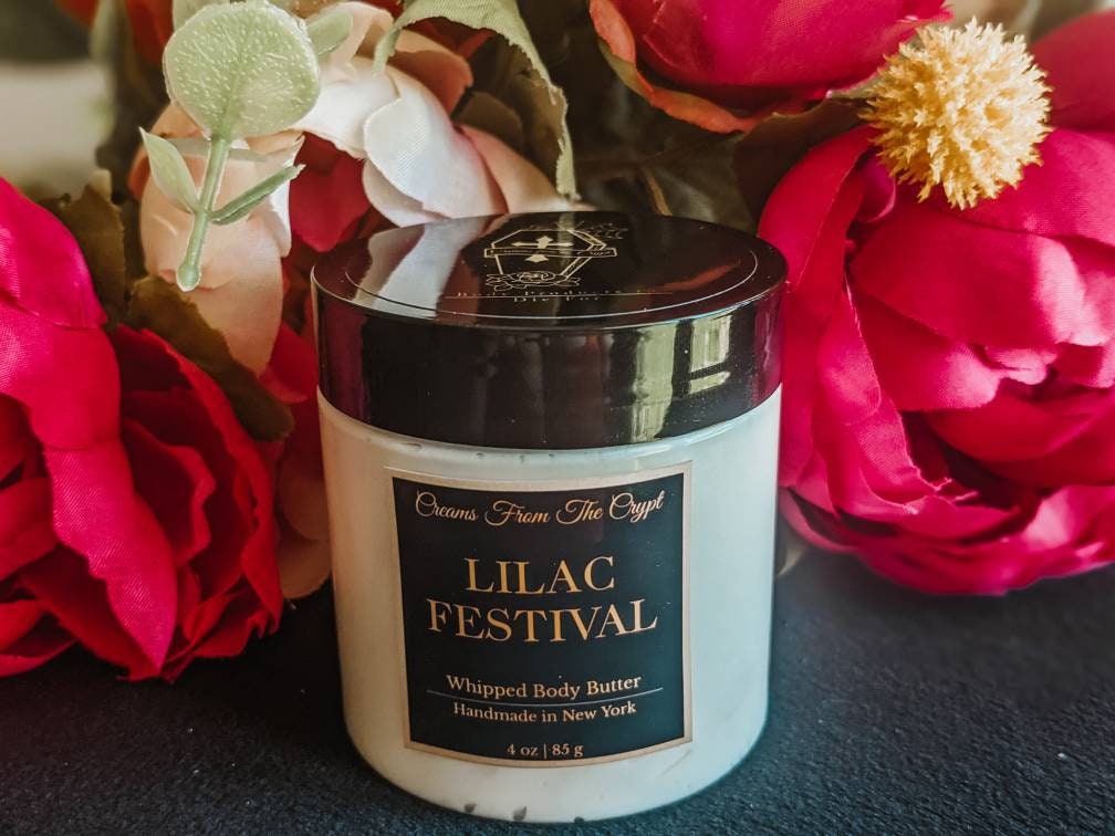 LILAC FESTIVAL - Fresh lilac scented, Vegan whipped body butter, Shea, mango butter, moisturizer, gothic skincare, floral fragrance