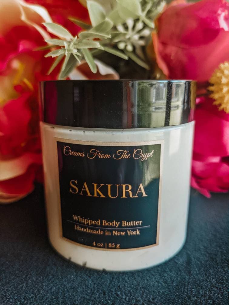 SAKURA - Cherry blossom scented, Vegan whipped body butter, Shea, mango butter, moisturizer, gothic skincare, floral fragrance, fresh