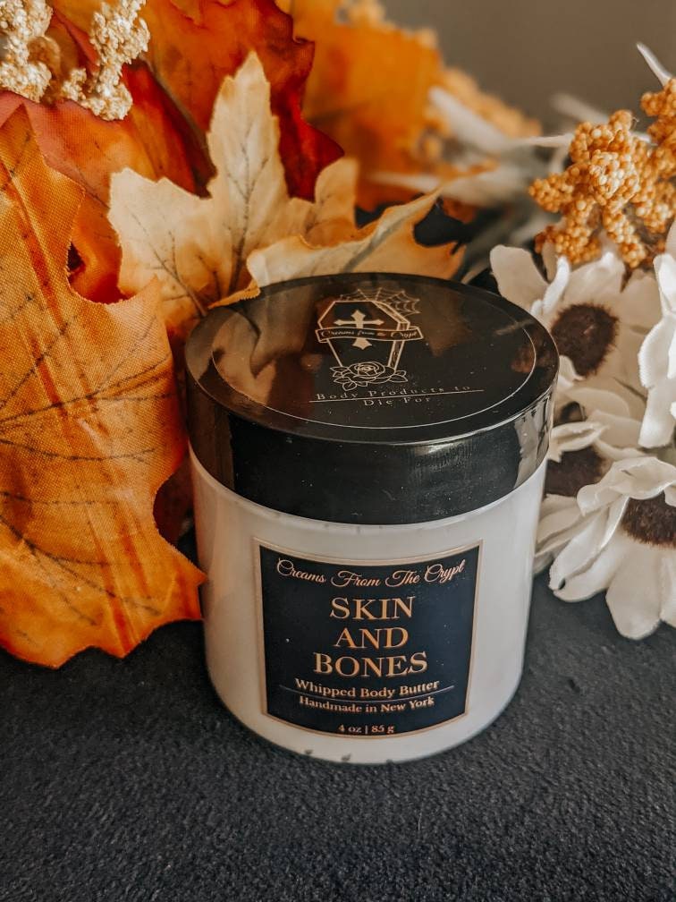 SKIN AND BONES - Unscented, Vegan whipped body butter, Shea, mango butter, moisturizer, fair trade ingredients, hydrating, gothic skincare