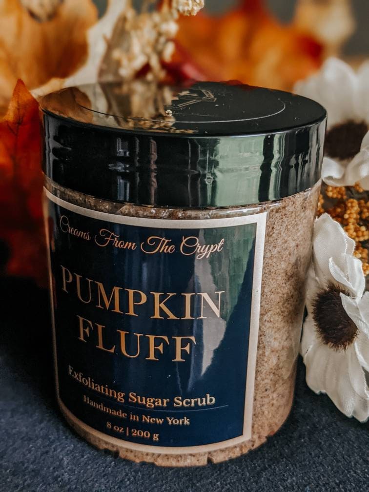 PUMPKIN FLUFF - Vanilla Pumpkin Sugar Scrub, Vegan skincare, Emulsified, Exfoliating, Shea and Mango Butter, Body Scrub, Fall scent, Gothic