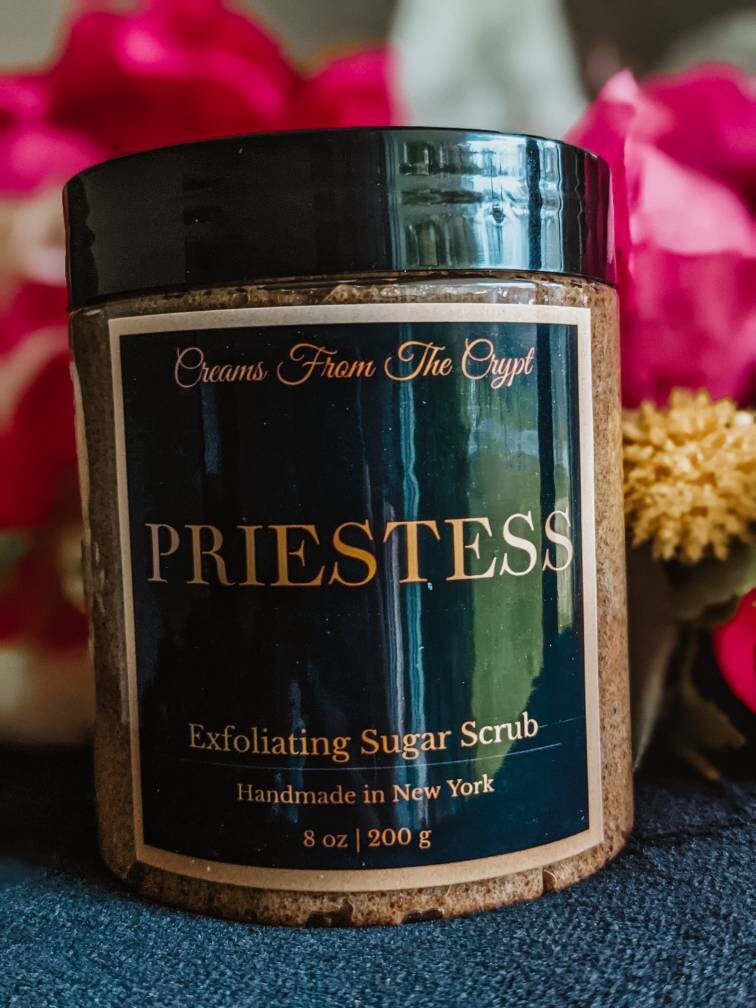 PRIESTESS - Lavender Peach Sugar Scrub, Vegan skincare, Whipped, Emulsified, Exfoliating, Shea + Mango Butter, Body Scrub, Gothic, gift