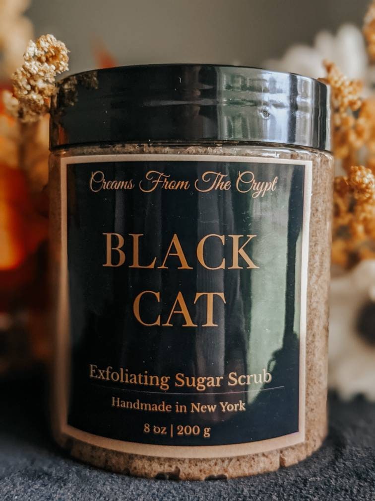 BLACK CAT - Sugar Scrub, Vegan skincare, Whipped, Emulsified, Exfoliating, Shea and Mango Butter, Body Scrub, Unisex fragrance, Gothic
