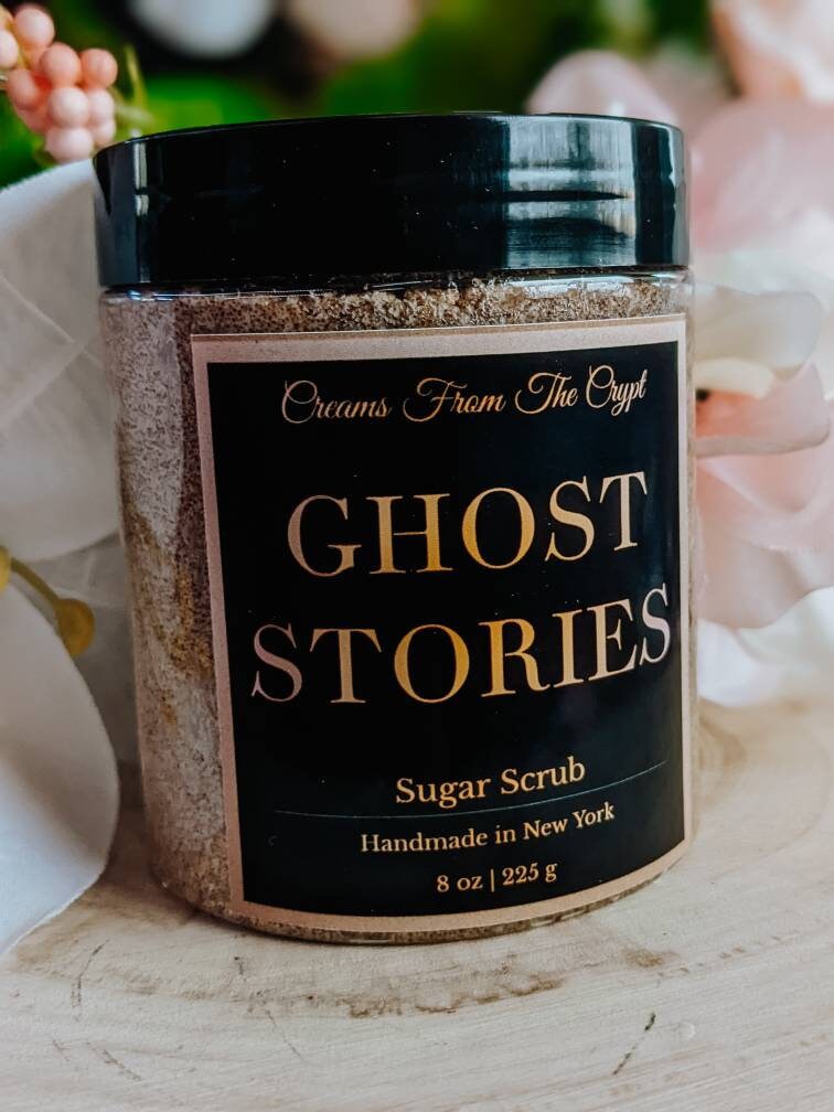 GHOST STORIES - Warm Vanilla Scented Sugar Scrub, Vegan skincare, Emulsified, Exfoliate, Shea and Mango Butter, Body Scrub, Shave, Fragrance