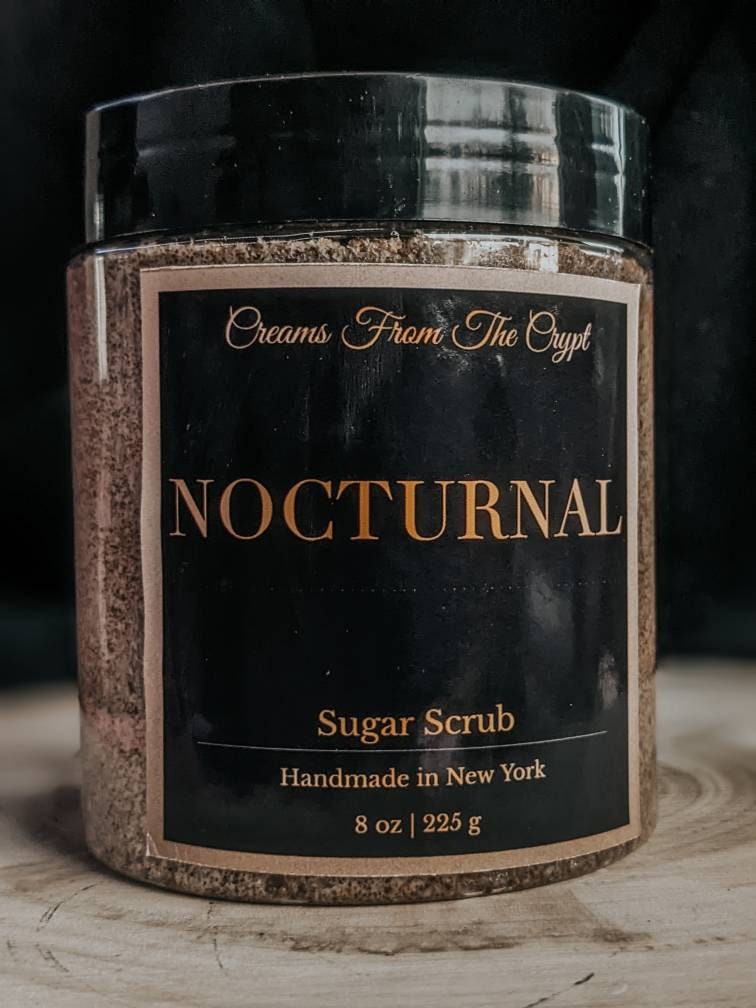 NOCTURNAL - Bourbon + Oak Scented Sugar Scrub, Vegan skincare, Shea, Mango Butter, Body Scrub, Shave, mens gift, unisex fragrance, exfoliate