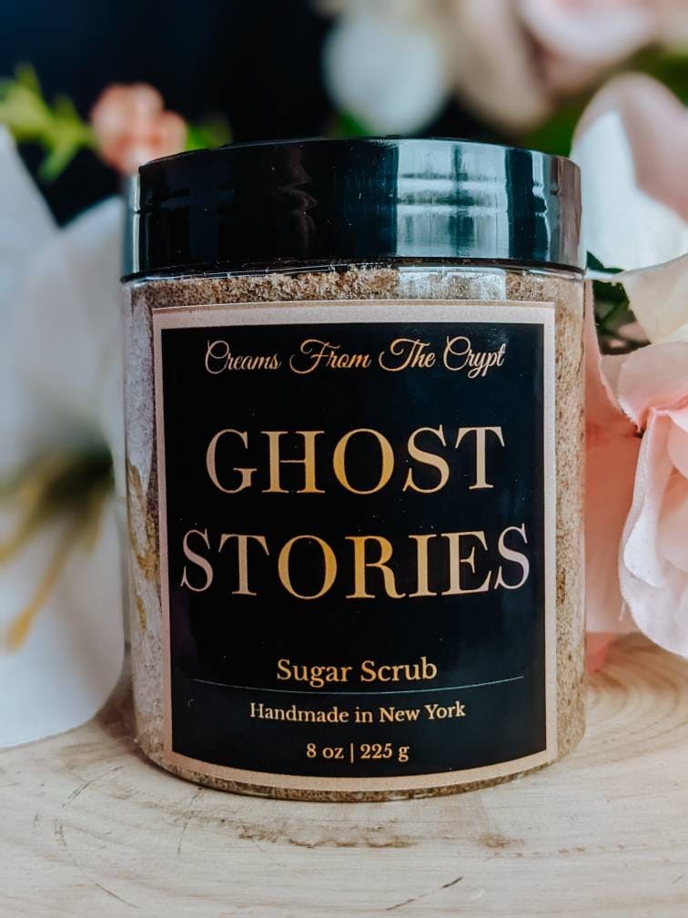 GHOST STORIES - Warm Vanilla Scented Sugar Scrub, Vegan skincare, Emulsified, Exfoliate, Shea and Mango Butter, Body Scrub, Shave, Fragrance