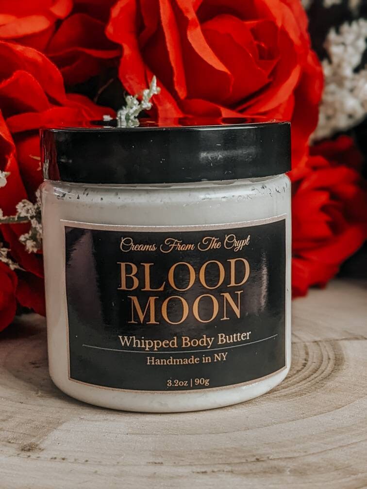 BLOOD MOON - Strawberry scented, Vegan whipped body butter, Shea, mango butter, moisturizer, gothic skincare, summer fragrance, fruity