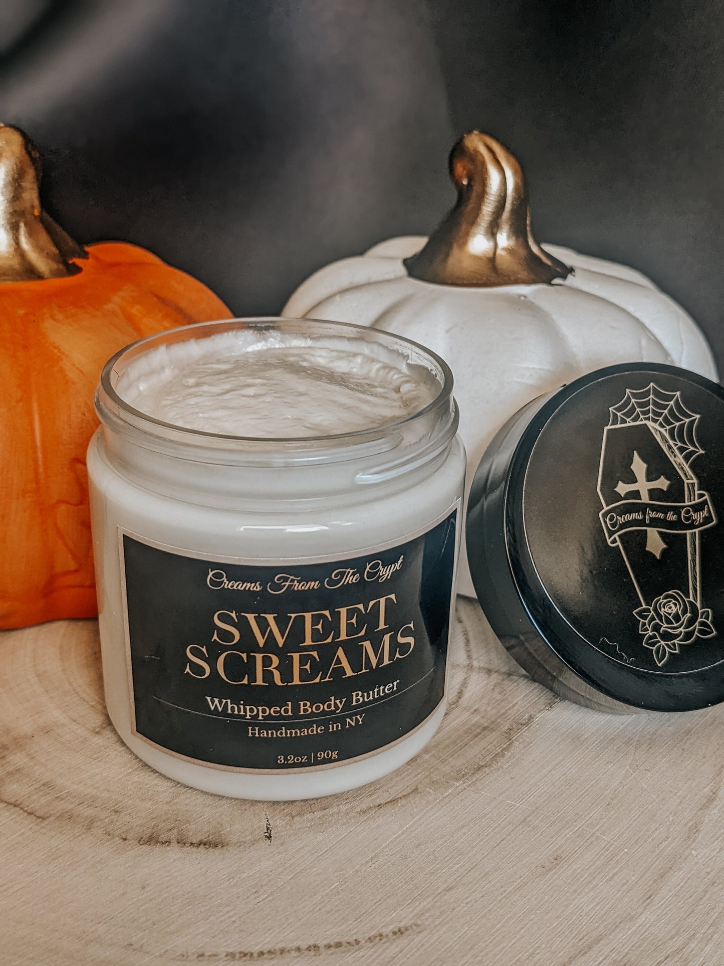 SWEET SCREAMS - Pumpkin Cheesecake scented, Vegan whipped body butter, Shea, mango butter, moisturizer, gothic skincare, fall/food fragrance