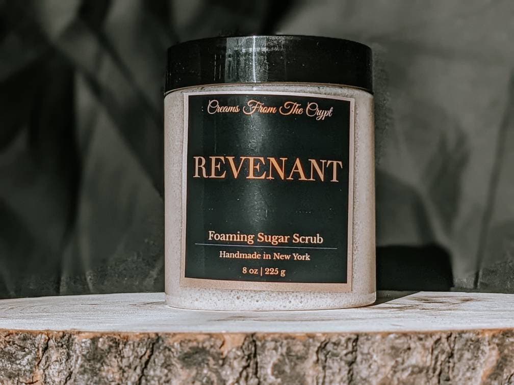 REVENANT - Cologne Scented Foaming sugar scrub, body polish, soap + exfoliant, unisex fragrance, sulfate free, gothic skincare, masculine