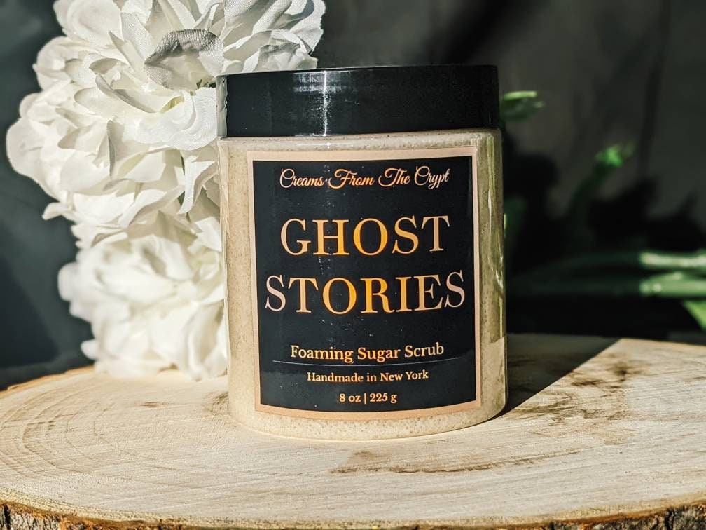 GHOST STORIES - Warm Vanilla Foaming sugar scrub, body polish, soap + exfoliant, sweet and natural fragrance, sulfate free, gothic skincare