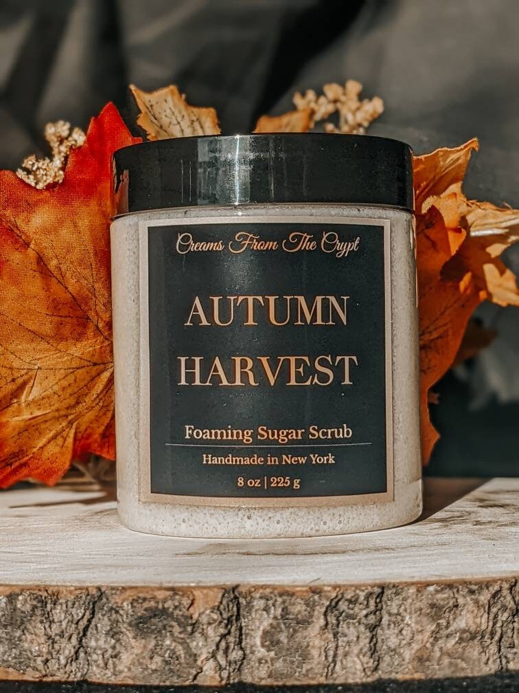 AUTUMN HARVEST - Pumpkin Apple Butter Foaming sugar scrub, body polish, soap + exfoliant, fall bakery scented, sulfate free, gothic skincare