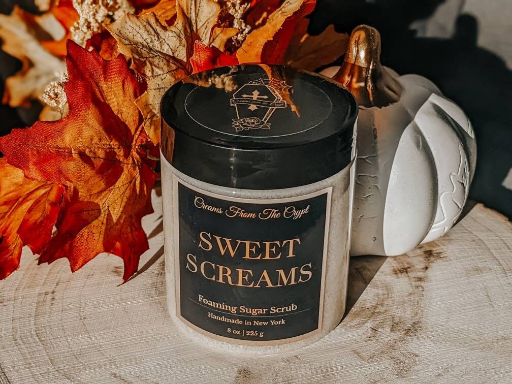 SWEET SCREAMS - Pumpkin Cheesecake Foaming sugar scrub, body polish, soap + exfoliant, fall bakery fragrance, sulfate free, gothic skincare