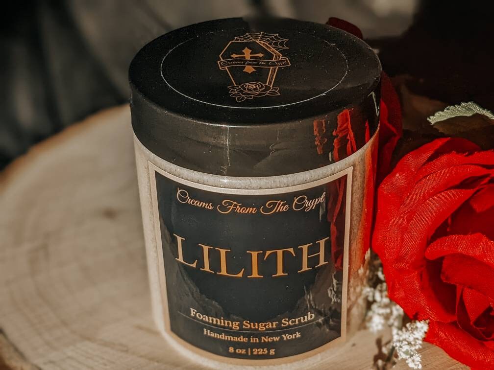 LILITH - Cherry Patchouli Foaming sugar scrub, body polish, soap + exfoliant, fruity floral fragrance, earthy, sulfate free, gothic skincare
