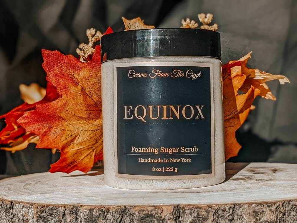 EQUINOX - Greens and Clove Foaming sugar scrub, body polish, soap + exfoliant, natural fall fragrance, woods, sulfate free, gothic skincare