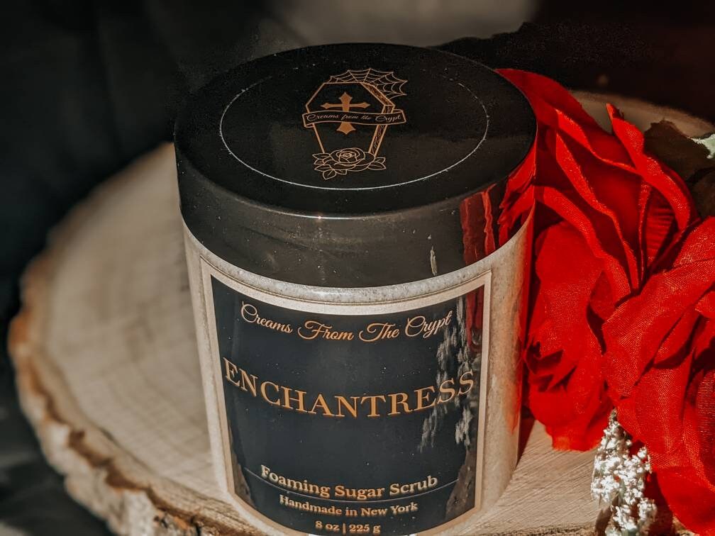 ENCHANTRESS - Blueberry Chamomile Foaming sugar scrub, body polish, soap + exfoliant, natural fragrance, sulfate free, gothic skincare
