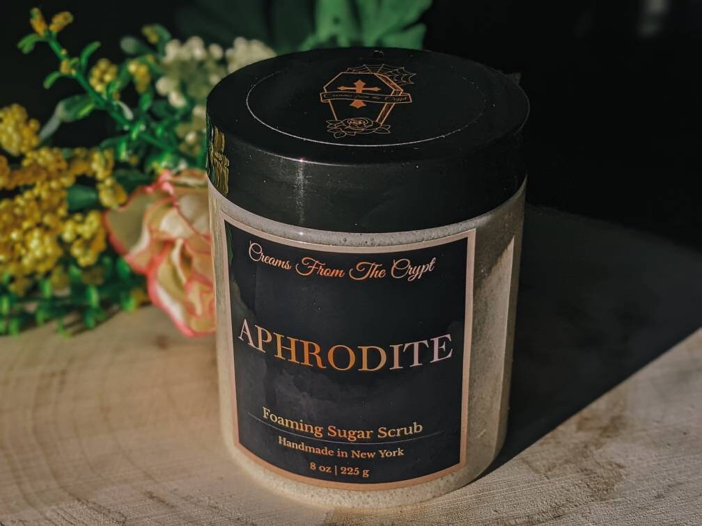 APHRODITE - Jasmine + Green Apple Foaming sugar scrub, body polish, soap and exfoliant, floral scented, sulfate free, gothic skincare