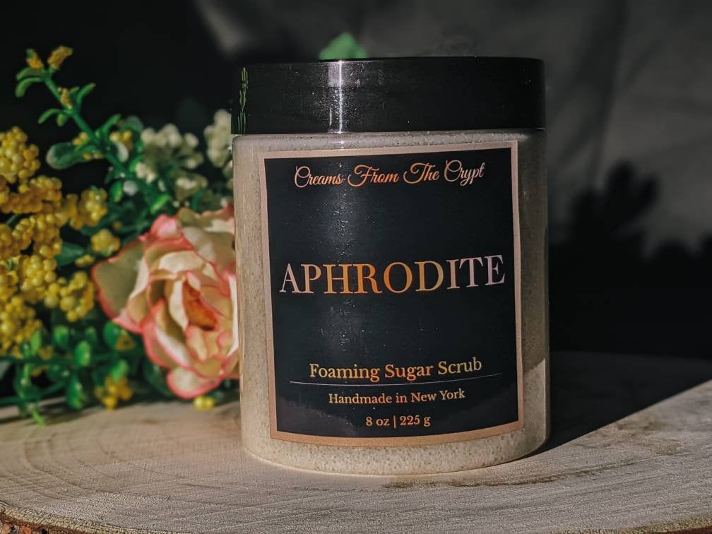 APHRODITE - Jasmine + Green Apple Foaming sugar scrub, body polish, soap and exfoliant, floral scented, sulfate free, gothic skincare
