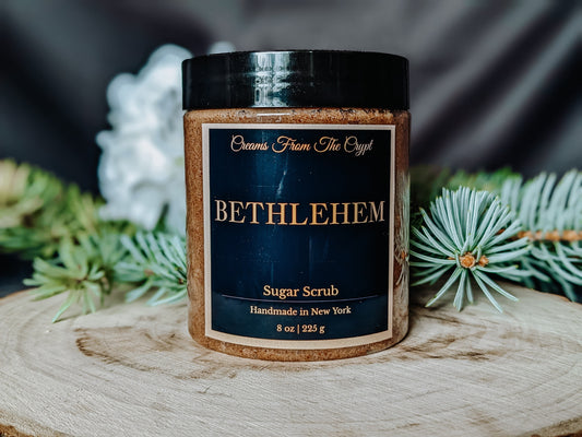 BETHLEHEM - Frankincense and Myrrh Scented Sugar Scrub, Vegan skincare, Exfoliate, Shea, Mango Butter, Holiday Body Scrub, Unisex Fragrance