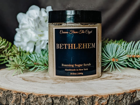 BETHLEHEM - Frankincense and Myrrh Foaming sugar scrub, body polish, soap + exfoliant, holiday fragrance, sulfate free, gothic skincare