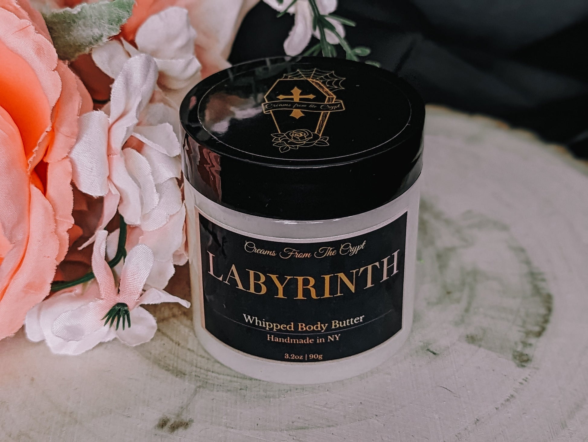 LABYRINTH - Peony and suede scented, vegan whipped body butter, Shea, mango butter, moisturizer, gothic skincare, floral fragrance, gift