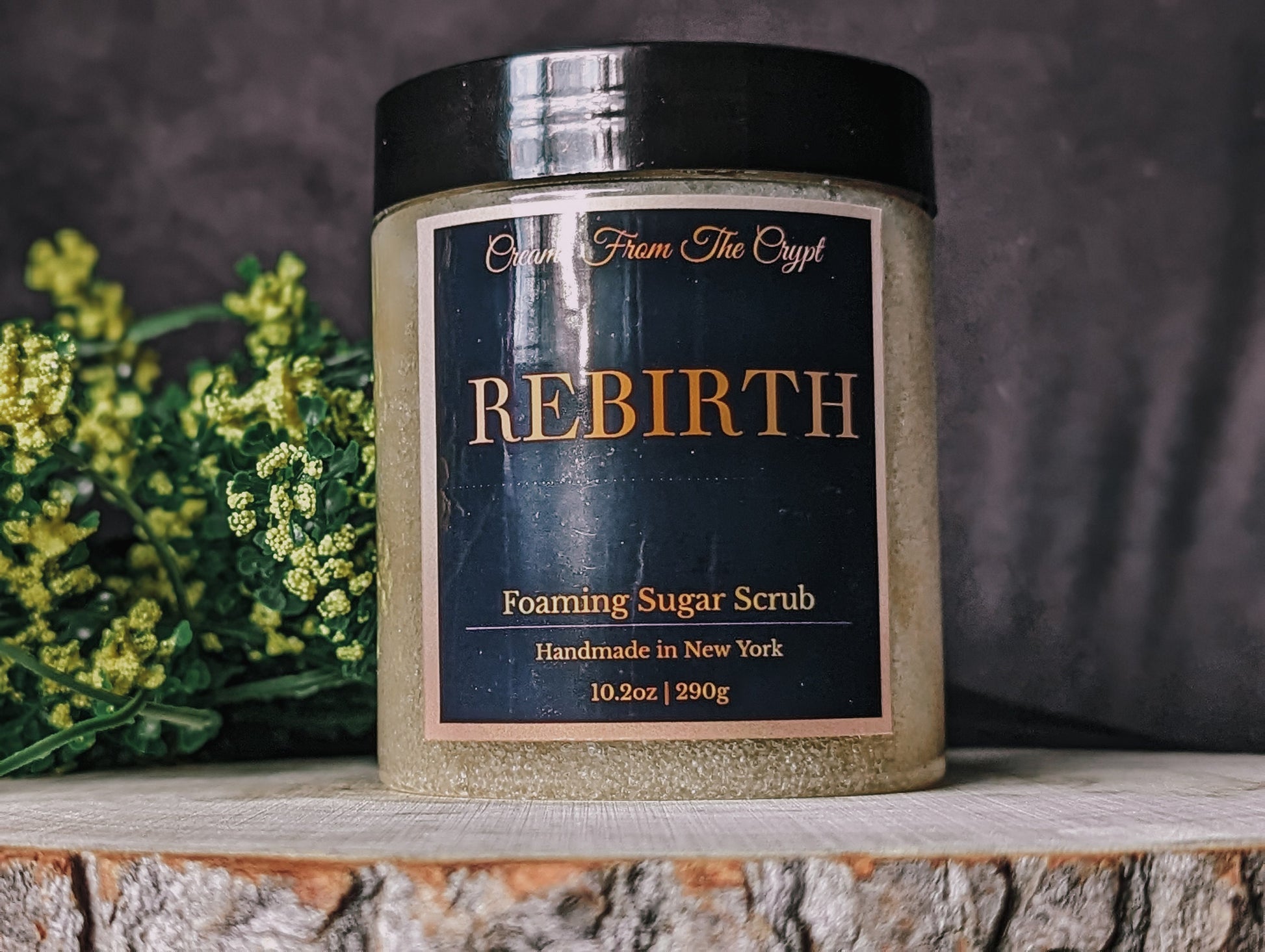 REBIRTH - Linen and orchid scented foaming sugar scrub, body polish, soap + exfoliant, Fresh fragrance, spring, sulfate free, skincare
