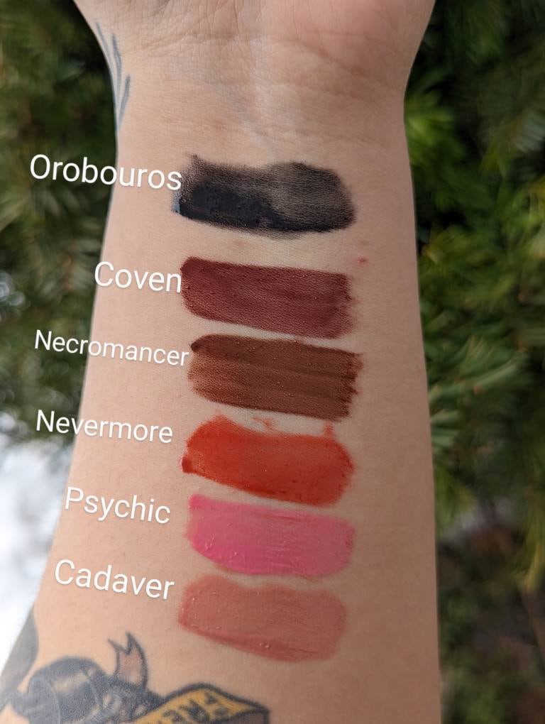 NECROMANCER - S'mores flavored lip gloss, scented, brown color, dark pigment, gothic cosmetics, gold, luxury lip color, vegan makeup, tinted