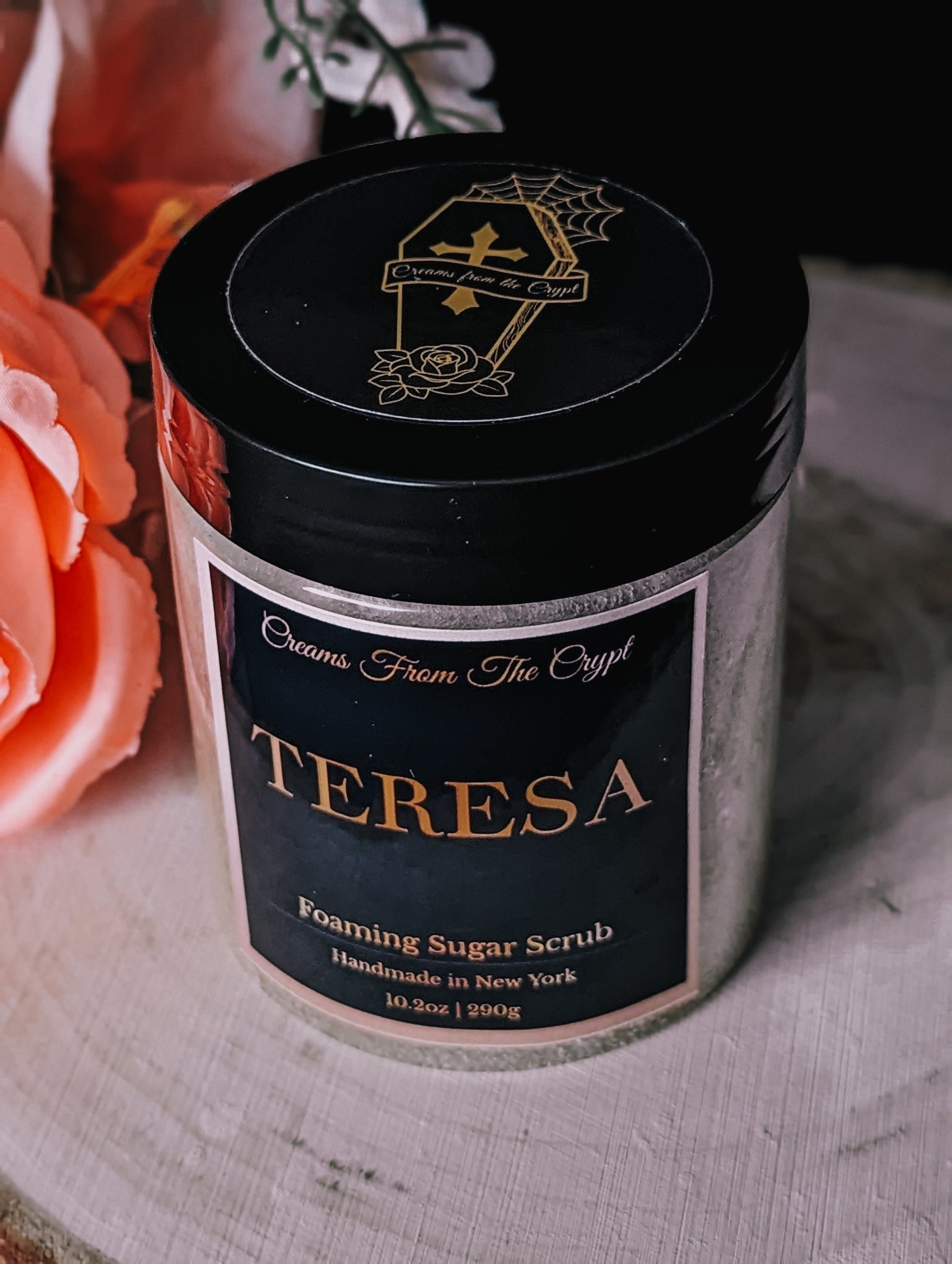 TERESA - Hyacinth Foaming sugar scrub, body polish, soap + exfoliant, floral fragrance, spring and summer, sulfate free, gothic skincare