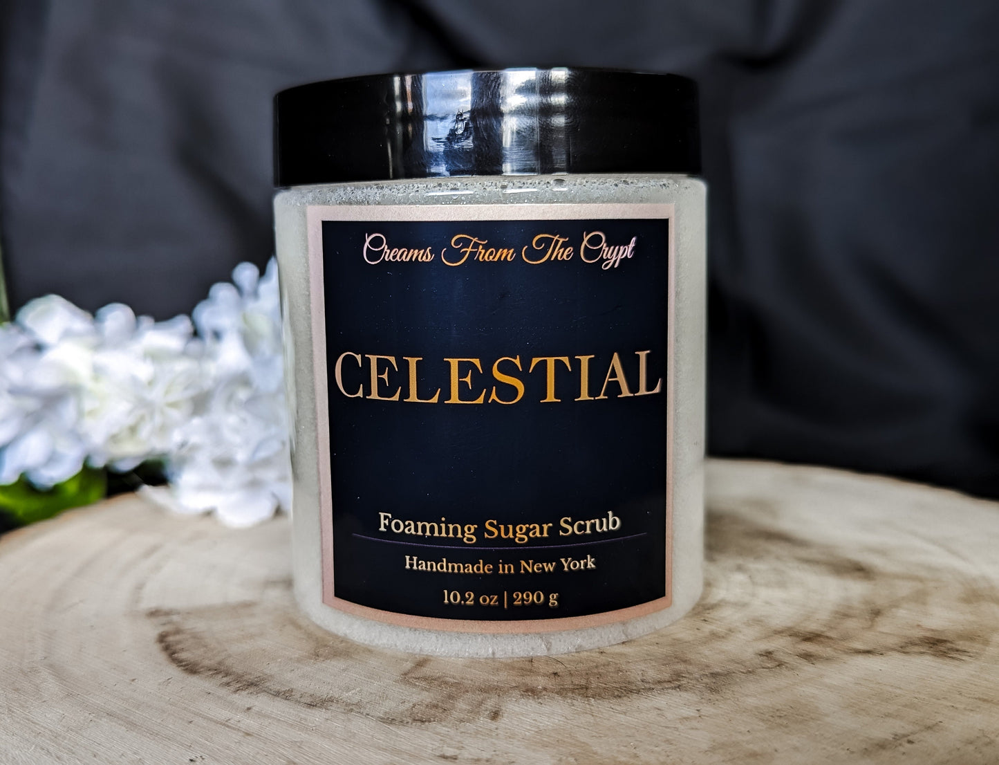 CELESTIAL - Tuberose and milk scented foaming sugar scrub, body polish, soap and exfoliant, soft fragrance, sulfate free, gothic skincare