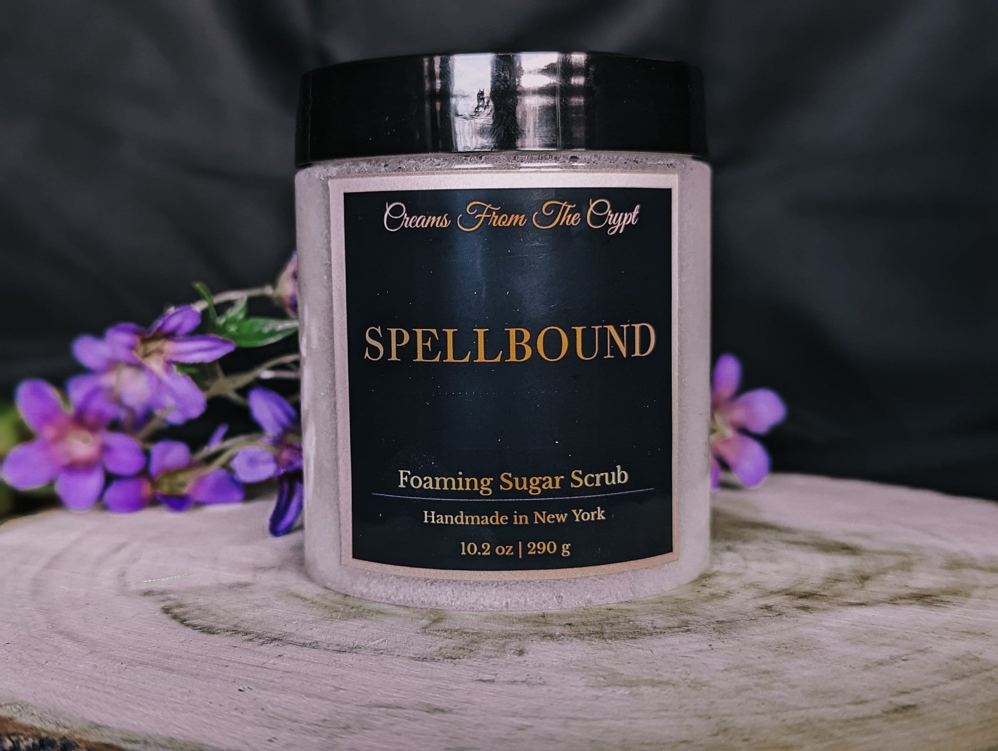 SPELLBOUND - Lavender and cream scented foaming sugar scrub, body polish, soap and exfoliant, gourmand fragrance, gothic skincare