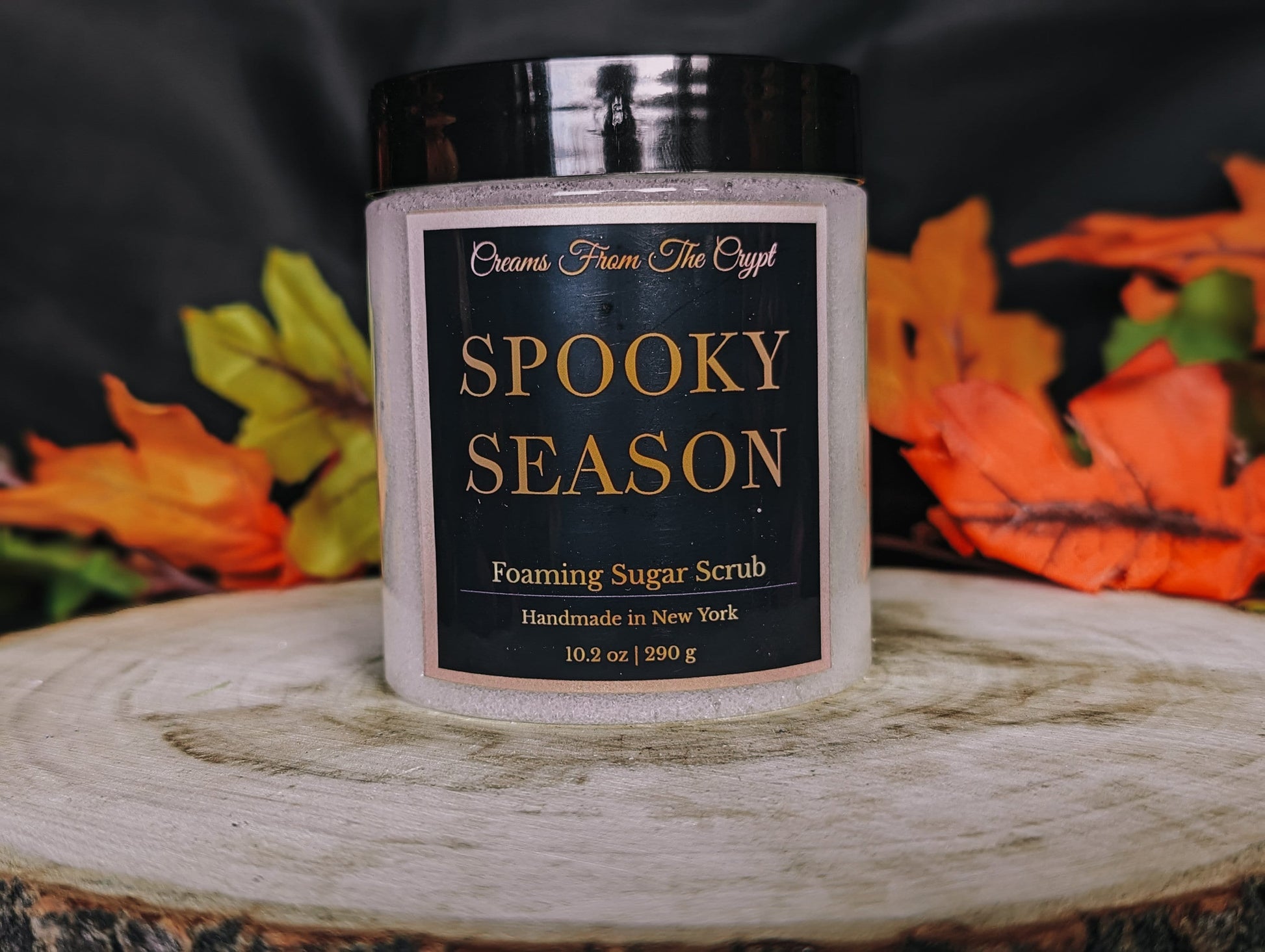 SPOOKY SEASON - Pumpkin caramel latte scented foaming sugar scrub, body polish, soap and exfoliant, fall fragrance, gothic skincare