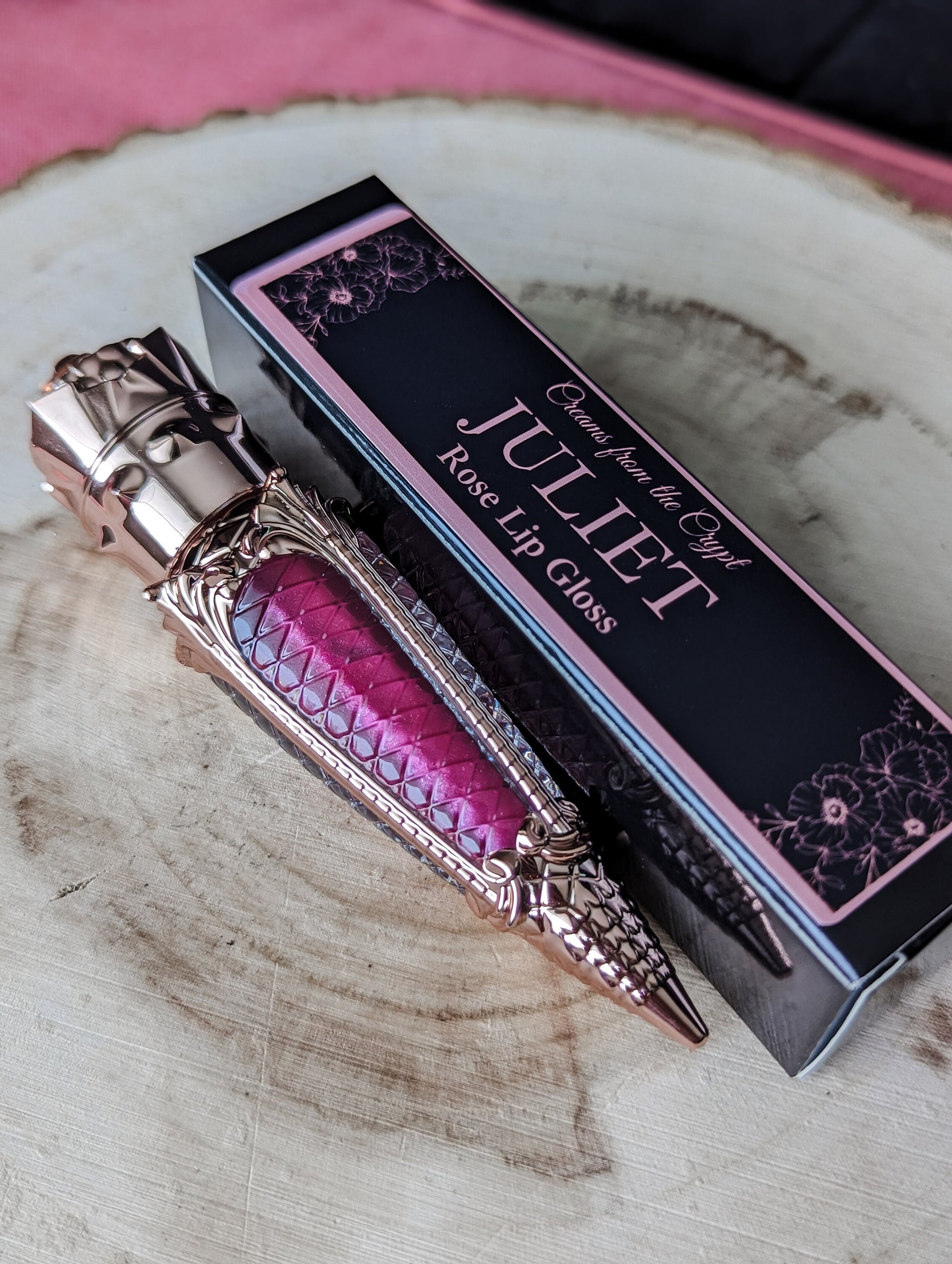 JULIET - Rose scented lip gloss, dark pink, sheer, lip topper, gothic cosmetics, vegan makeup, rose gold, Valentine's Day, witchy, gift