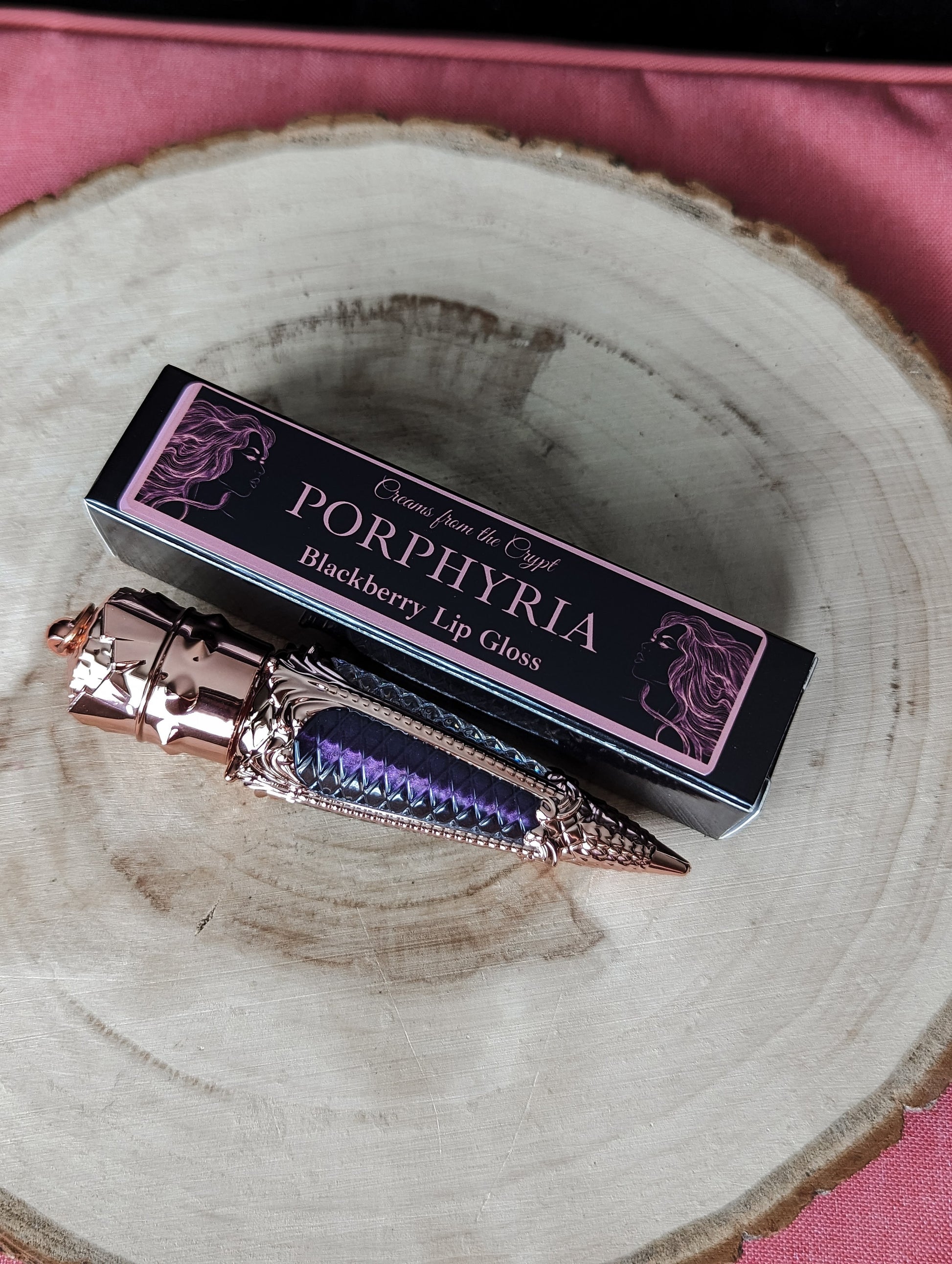 PORPHYRIA - Blackberry scented lip gloss, dark purple, sheer, lip topper, gothic cosmetics, vegan makeup, rose gold, Valentine's Day, gift