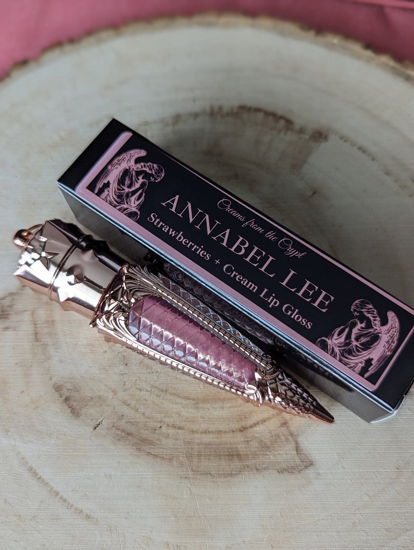 ANNABEL LEE - Strawberries and cream scented lip gloss, pink, sheer, lip topper, gothic cosmetics, vegan makeup, rose gold, Valentine's Day