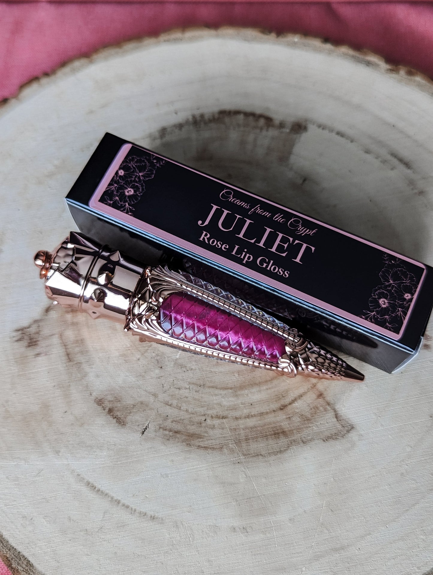 JULIET - Rose scented lip gloss, dark pink, sheer, lip topper, gothic cosmetics, vegan makeup, rose gold, Valentine's Day, witchy, gift