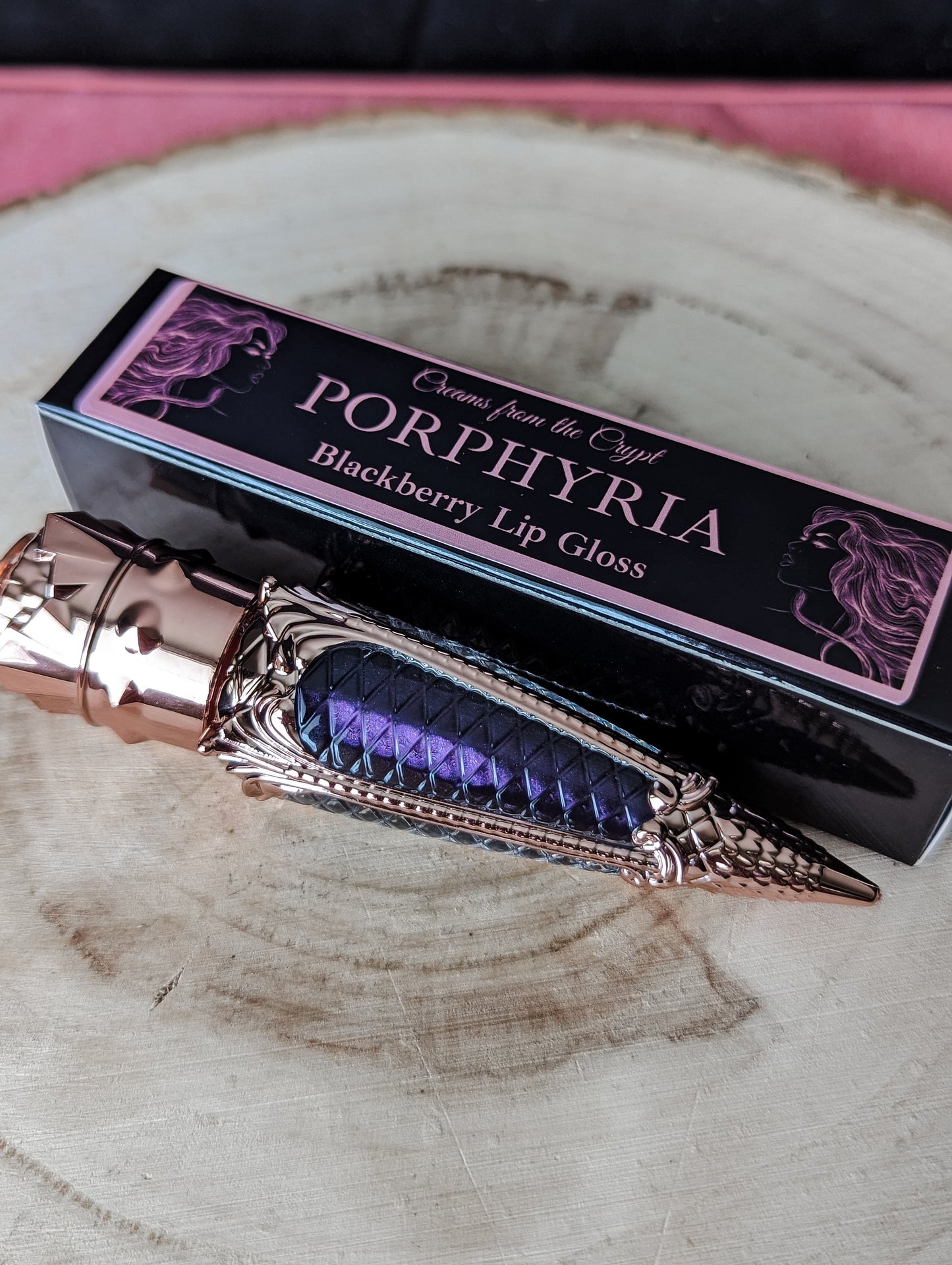 PORPHYRIA - Blackberry scented lip gloss, dark purple, sheer, lip topper, gothic cosmetics, vegan makeup, rose gold, Valentine's Day, gift